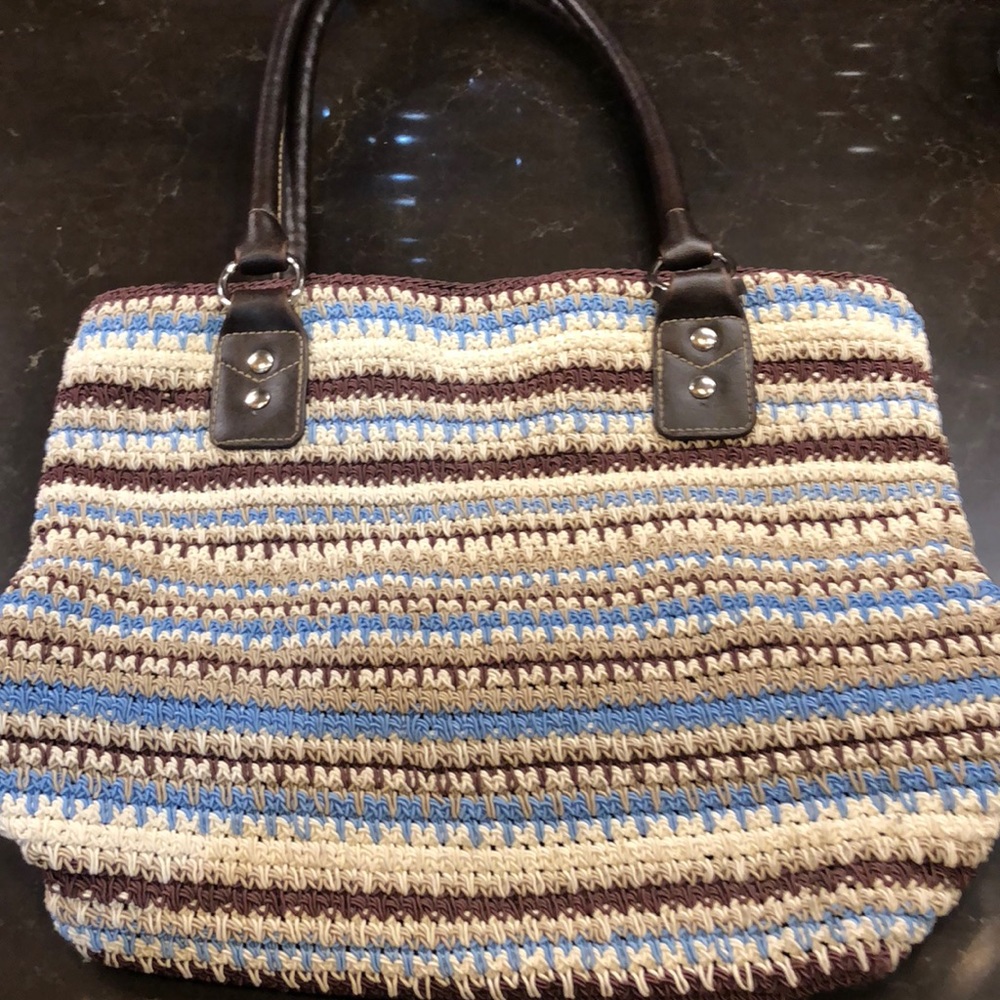 Crochet knit purse‎ ivory brown crochet purse granny core 12” shoulder bag - Picture 2 of 10